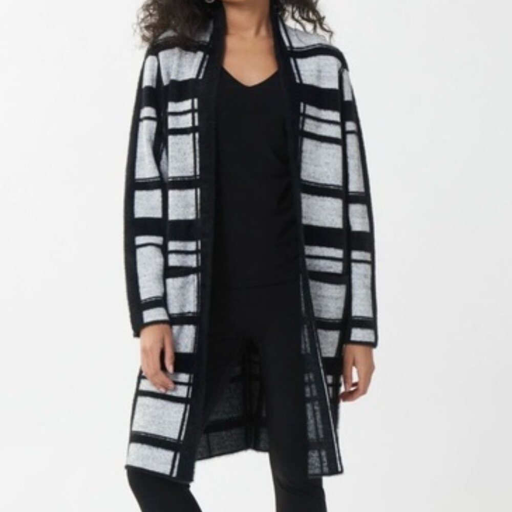 NWOT XS Joseph Ribkoff Black Gray Jacquard Knit Cover Up Sweater Jacket